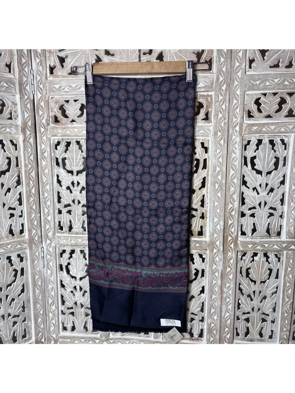 Vintage London Fog Paisley Wool Silk Opera Scarf Blue 11